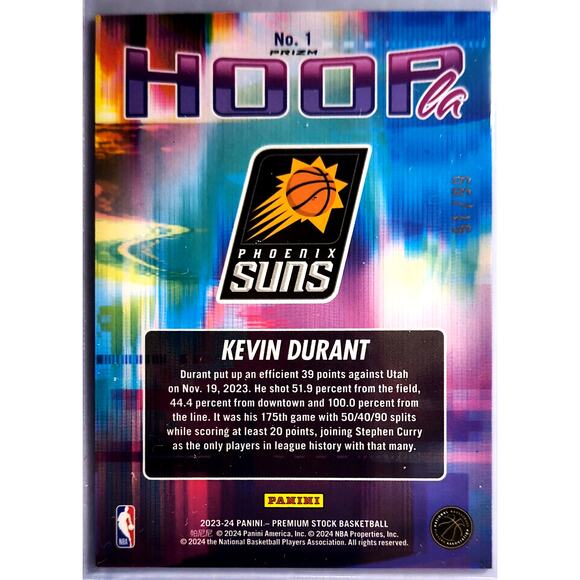 2023-24 NBA Hoops Premium Stock KEVIN DURANT #1 HOOPLA RED DISCO Parallel 51/99 - Picture 2 of 2